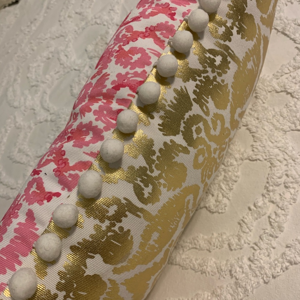 Lilly Pulitzer pink/gold pom-pom pillow see photo